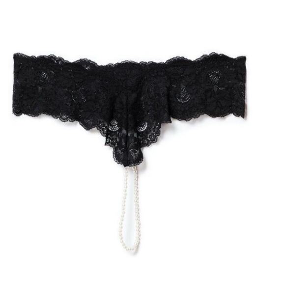 ADORE ME Elegant Black Lace Pearl Thong, NWT - Picture 3 of 3